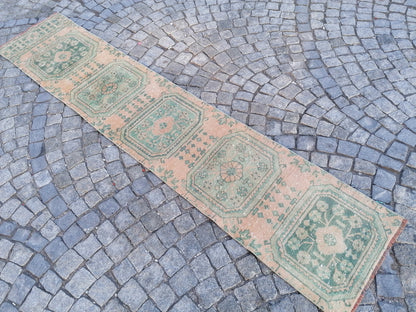 2x9'8 oushak turkish runner rug,turkish wool vintage handmade runner, kitchen runner rug