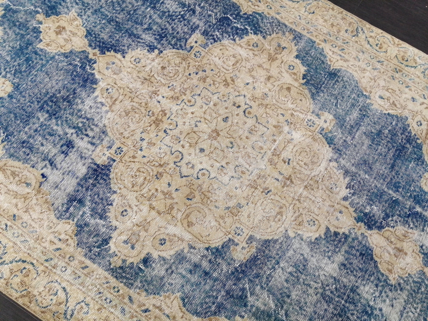 6.3 x 10.5 Denim Blue OUSHAK RUG TURKISH Oushak Rug Vintage Oushak Rug Vintage Runner Rug Wool 10x6 Rug Hand Made Rugs distressed Rug