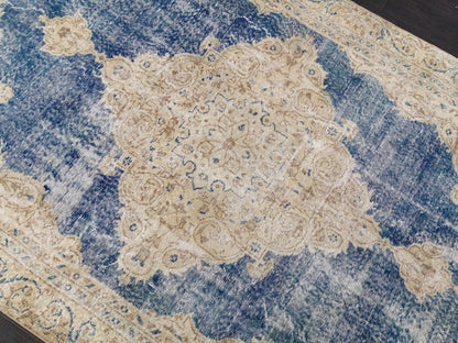 6.3 x 10.5 Denim Blue OUSHAK RUG TURKISH Oushak Rug Vintage Oushak Rug Vintage Runner Rug Wool 10x6 Rug Hand Made Rugs distressed Rug