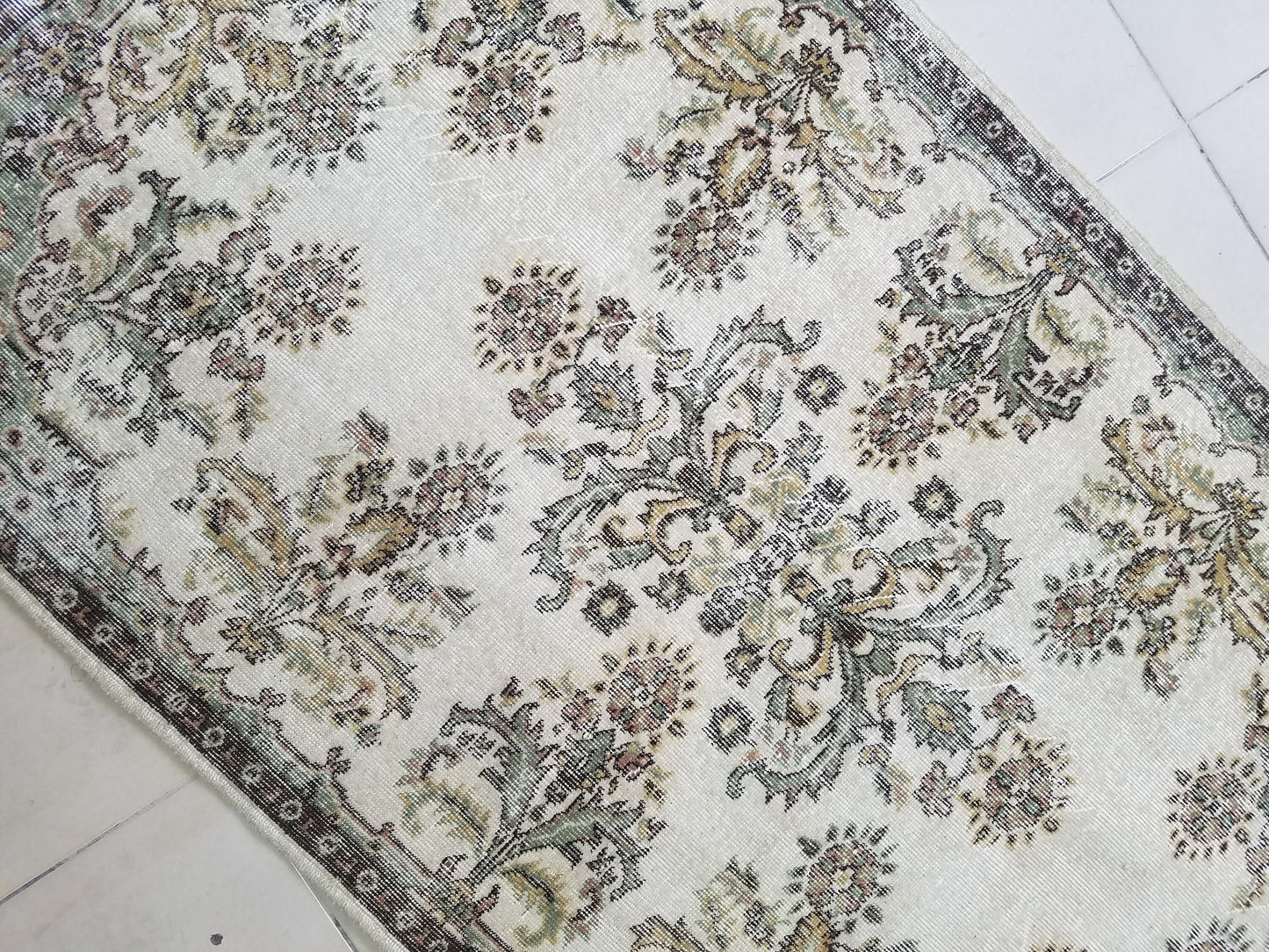 Turkish oushak rug, earth tone rug, pastel color rug, ethnic motif, minimalist rug traditional turkish design 7'x3'11" feet