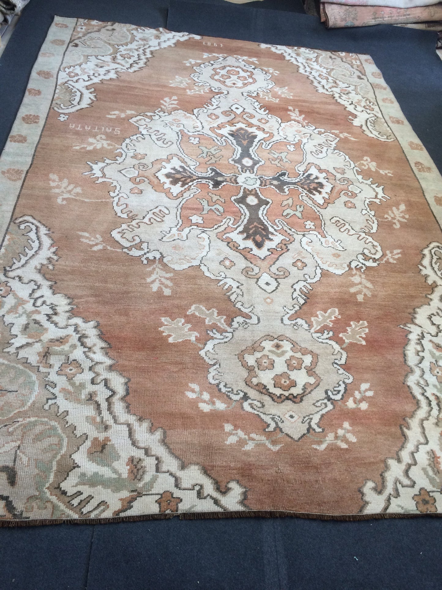 Large Area OUSHAK RUG TURKISH Neutral Rug Vintage 7 x 10.5 Oushak Brown Rug Vintage Rug Wool Kars Rug Hand Made Rugs Wool Hand Knotted Rug