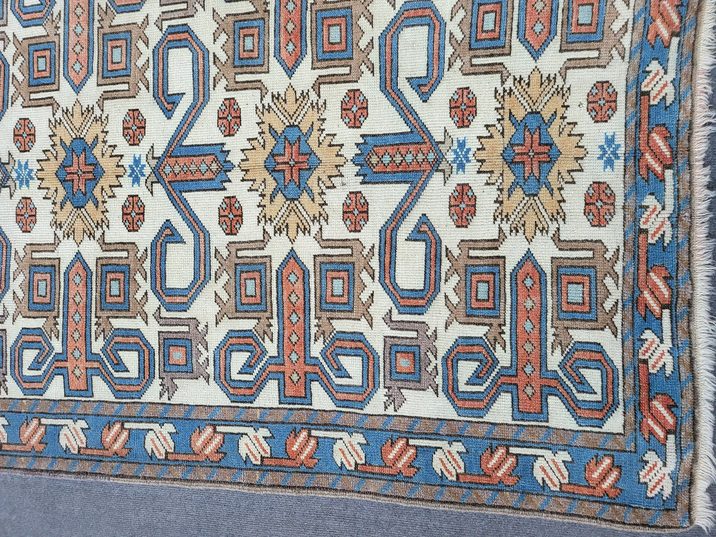 TURKISH Oushak Rug 3.5 x 6.5 Vintage Blue Oriental Rug Vintage Runner Rug Wool Kazak Rug Handmade Rug Hand Knotted Rug