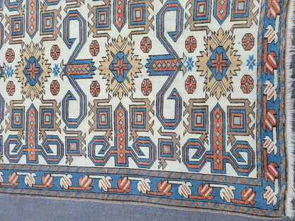 TURKISH Oushak Rug 3.5 x 6.5 Vintage Blue Oriental Rug Vintage Runner Rug Wool Kazak Rug Handmade Rug Hand Knotted Rug