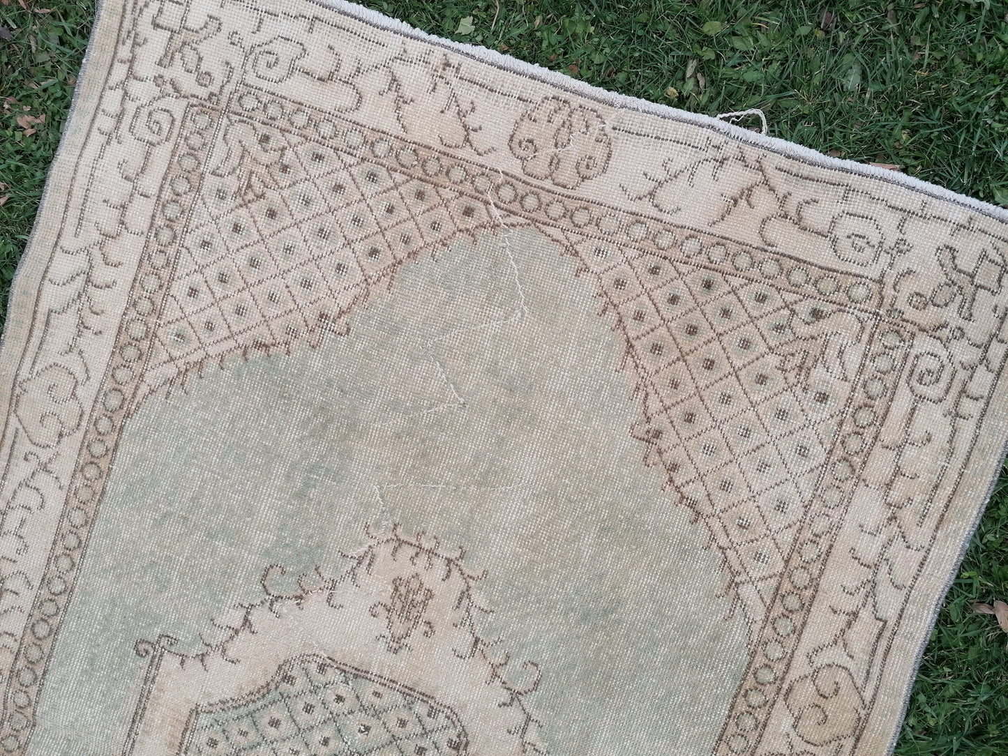 4 x 6.5 Turkısh rug green vıntage rug, vıntage turkish rug, handmade rug, distressed wool rug