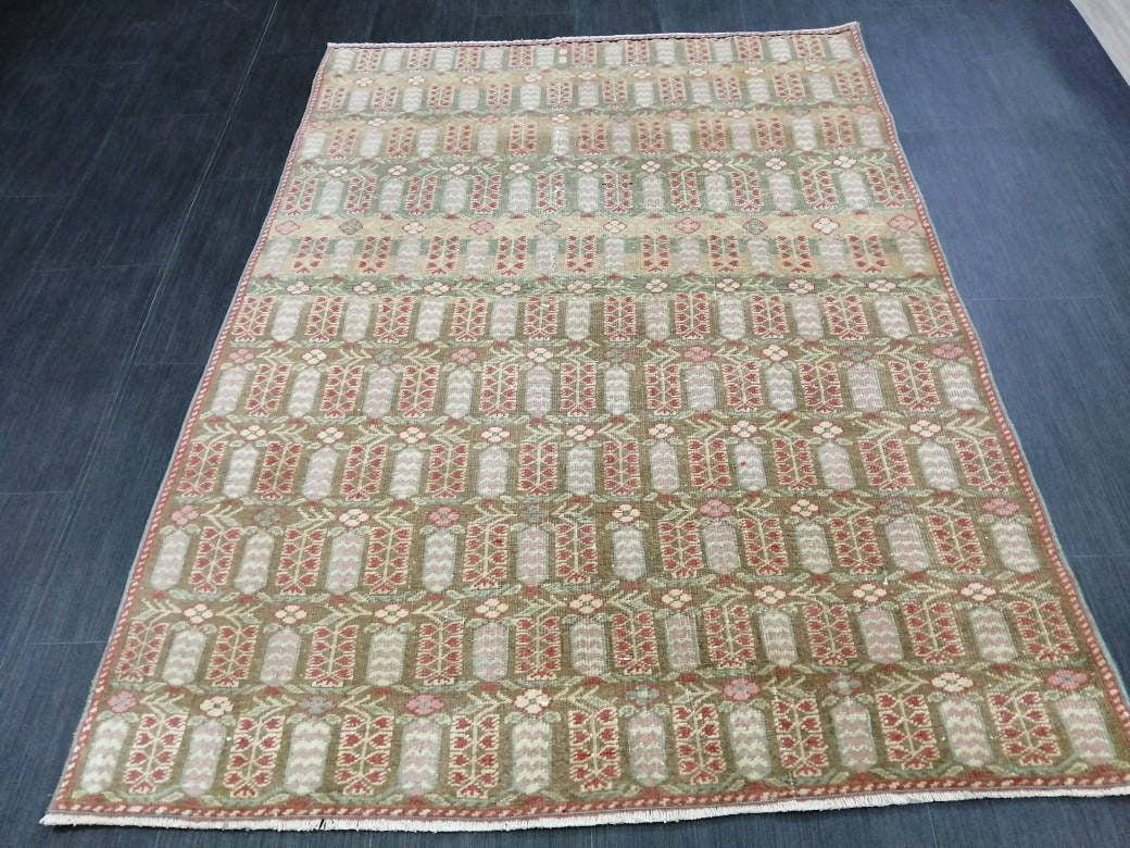 Fabulous Flooring Rugs, Hand Made Rug, 4 x 5.6 Oushak Rug, Pink Rug, Bohemian Rug, Turkish Rug, Farmhouse Rug, Vintage Rug