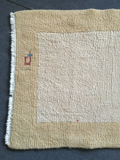 2.4x4.4 feet natural wool handmade turkish runner, mini vintage kitchen runner, oushak brown living room rug, bedroom area runner, beige rug