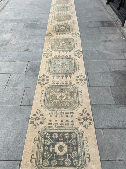 Muted Extra Long Turkish Runner Very Long Muted Oushak Runner Rug 2.4 x 20 Vintage Runner Rug XL Oriental Runner Rug Staircase Runner rug
