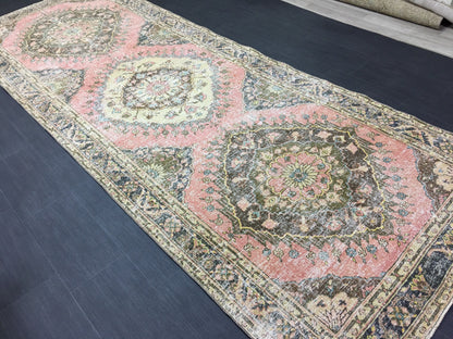 Handmade Vintage Runner Rug 4.6 x 12.7 Vintage Runner Hand Knotted TURKISH Runner Vintage Runner Distressed Vintage Persian Muted Runner