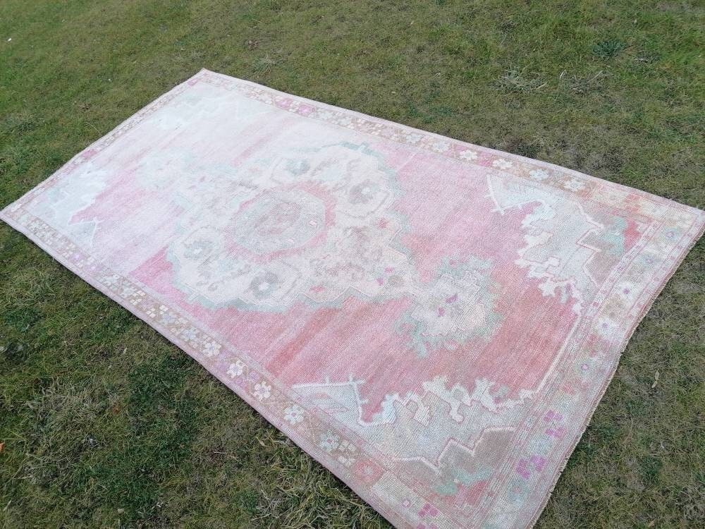 Vintage oushak rug 5'2x10'4 pastel turkish handmade rug, living room rug