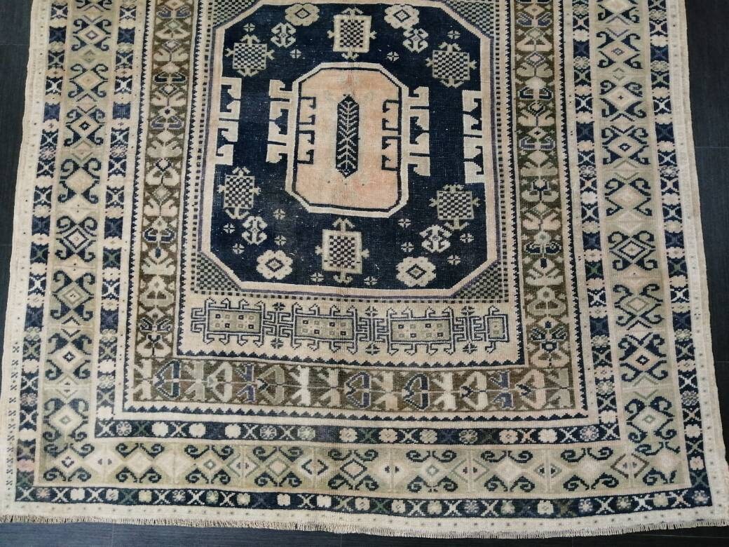 Vintage Rug, Unique Pattern Rug, 5by10 Oushak Rugs, 10x5 Hand Made Rugs,Turkish Rugs Navy Blush Green Rugs, Antique Rug, Fine Rugs