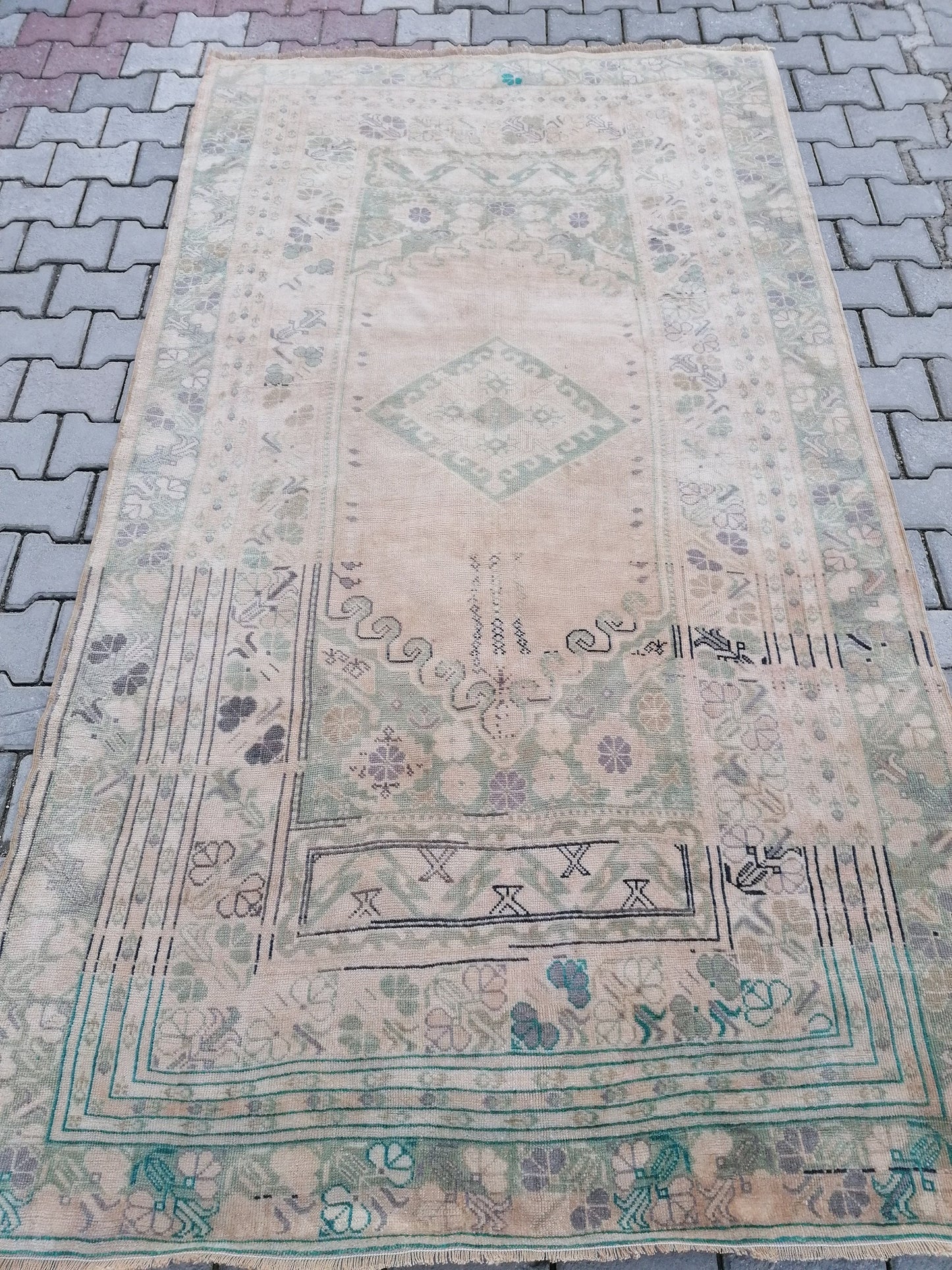 Oushak vintage rug 5x8'8 turkish living room rug, wool handmade rug