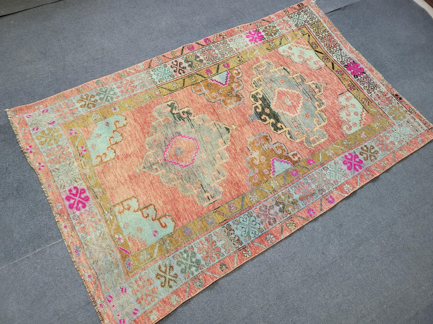 OUSHAK Rug, 3.8 x 6 TURKISH Oushak Rug Vintage Hand Knotted Rug Vintage Rug, Wool ANTIQUE Rug Handmade Rug, Vintageturkish_rug