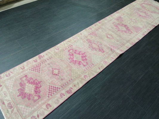 Oriental Runner Rug Muted Turkish Runner Rug 2.2 x 10.4 Pink Vintage Runner Rug Hallway Runner Rug Muted Persian Runner Rug Wool Runner Rug