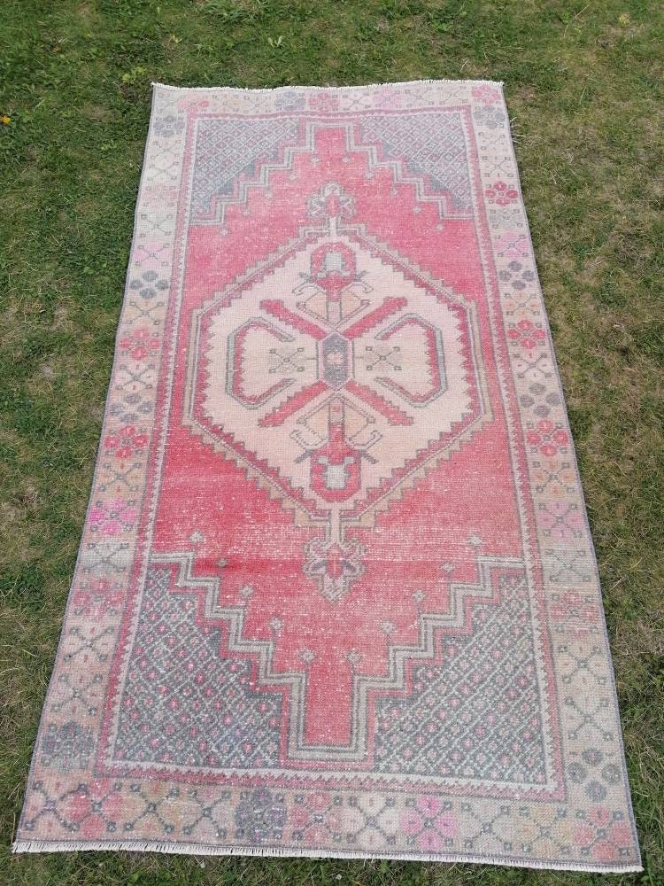 Oushak turkish wool rug 3'5x6'3 turkish handmade rug, vintage rug,kitchen rug, living room rug, bohemian rug