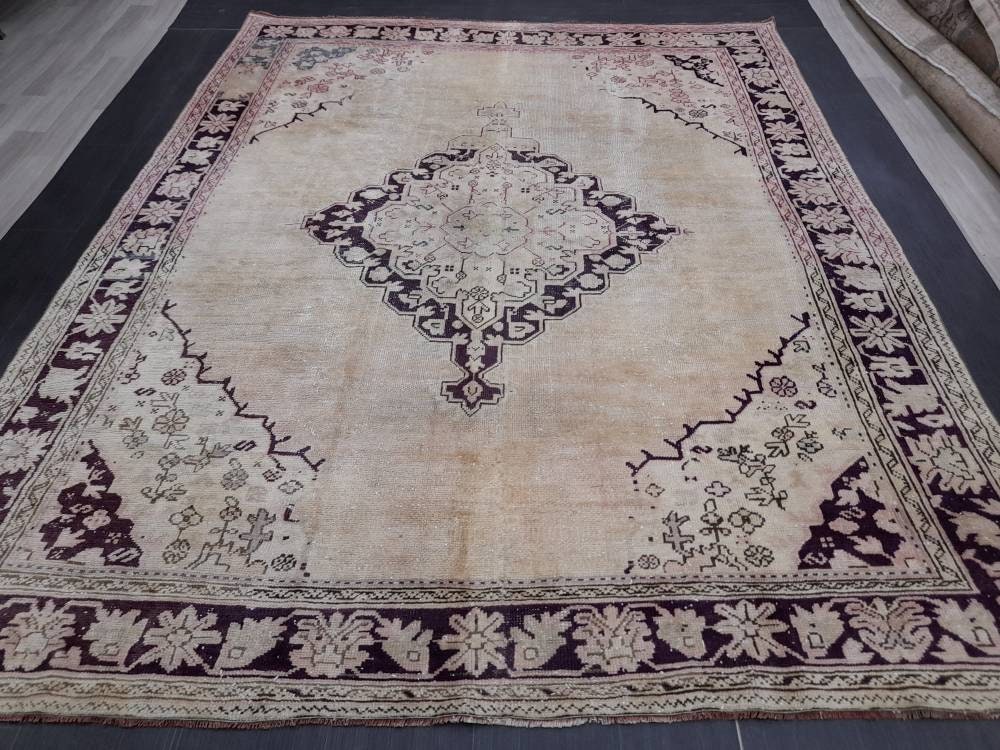 ANTIQUE OushakRug Muted Turkish Wool Rug Vintage 8x10 Rug Persian Rug Muted Oriental Rug Wool Purple Hand Knotted Rug