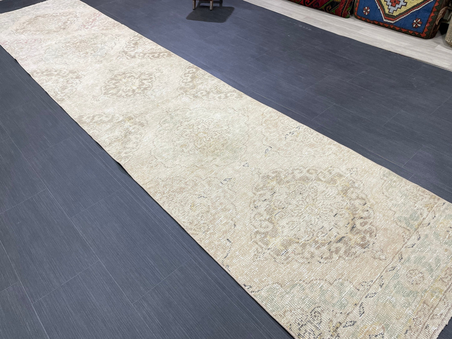 MUTED Runner Rug 2.8 x 12.7 Vintage Turkish Runner XL Vintage Natural Runner Rug Oushak Runner Rug Persian Soft Wool Runner