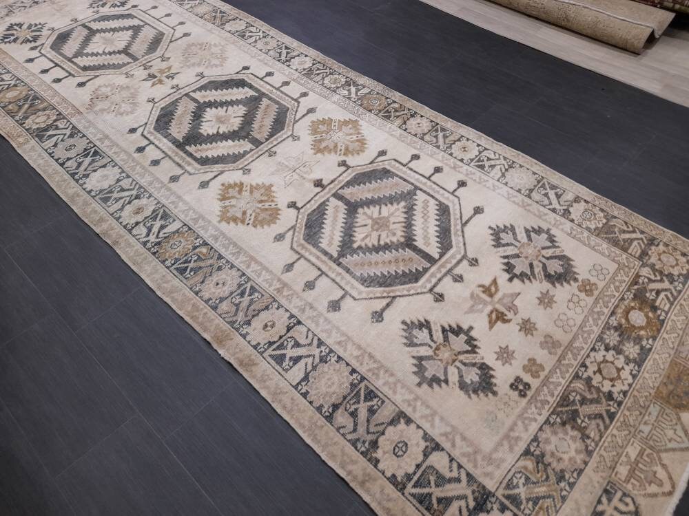 Muted Runner Rug Muted Turkish Runner Rug Vintage 4.5 x 13 Runner Rug Hallway Runner Rug Kitchen Runner Rug Oriental Runner Rug Wool Runner