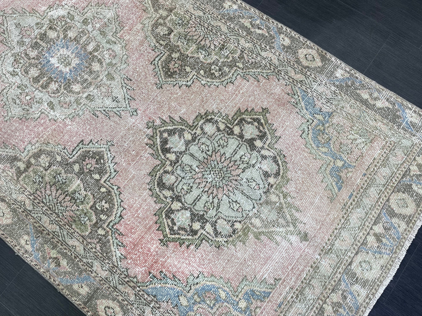 Vintage Runner Rug 4.3 x 9 Persian Runner Rug Wool Oushak Rug Oushak Runner Rug Turkish Runner Pink Kitchen Runner Distressed Hallway Runner