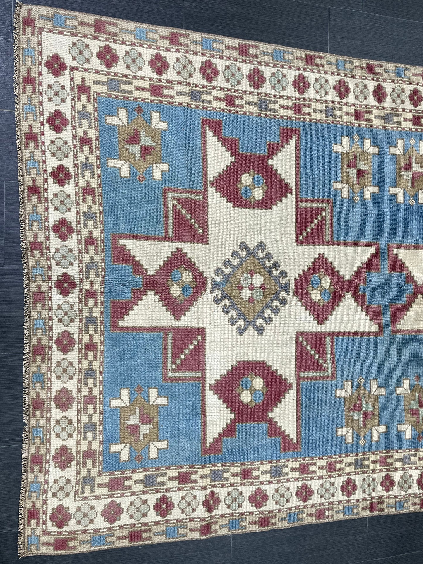 Hand Knotted Rug 5.3 x 7.6 Handmade Rug, Blue Oushak Rug Navy Vintag Rug BLUE Rug Turkish Rug, Farmhouse Rug, Vintage Rug, Wool rug