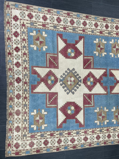 Hand Knotted Rug 5.3 x 7.6 Handmade Rug, Blue Oushak Rug Navy Vintag Rug BLUE Rug Turkish Rug, Farmhouse Rug, Vintage Rug, Wool rug