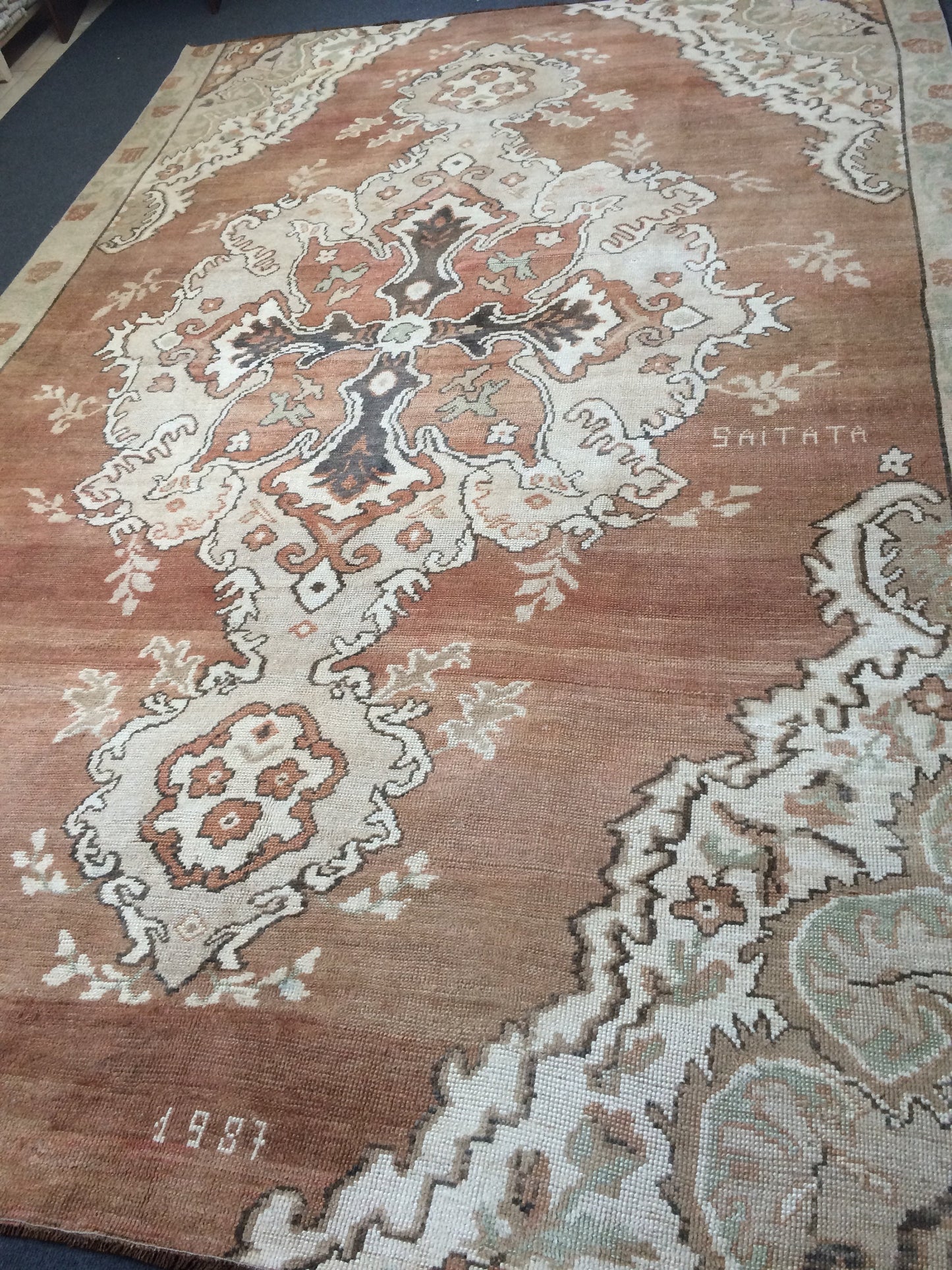 Large Area OUSHAK RUG TURKISH Neutral Rug Vintage 7 x 10.5 Oushak Brown Rug Vintage Rug Wool Kars Rug Hand Made Rugs Wool Hand Knotted Rug