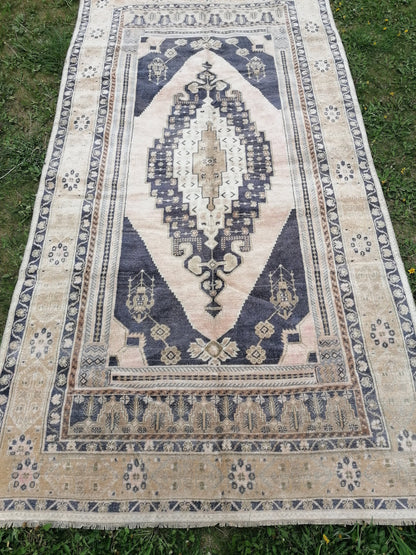 Quality oushak rug, blue turkish rug 5'2x10 large vintage rug wool oushak rug hand made rug