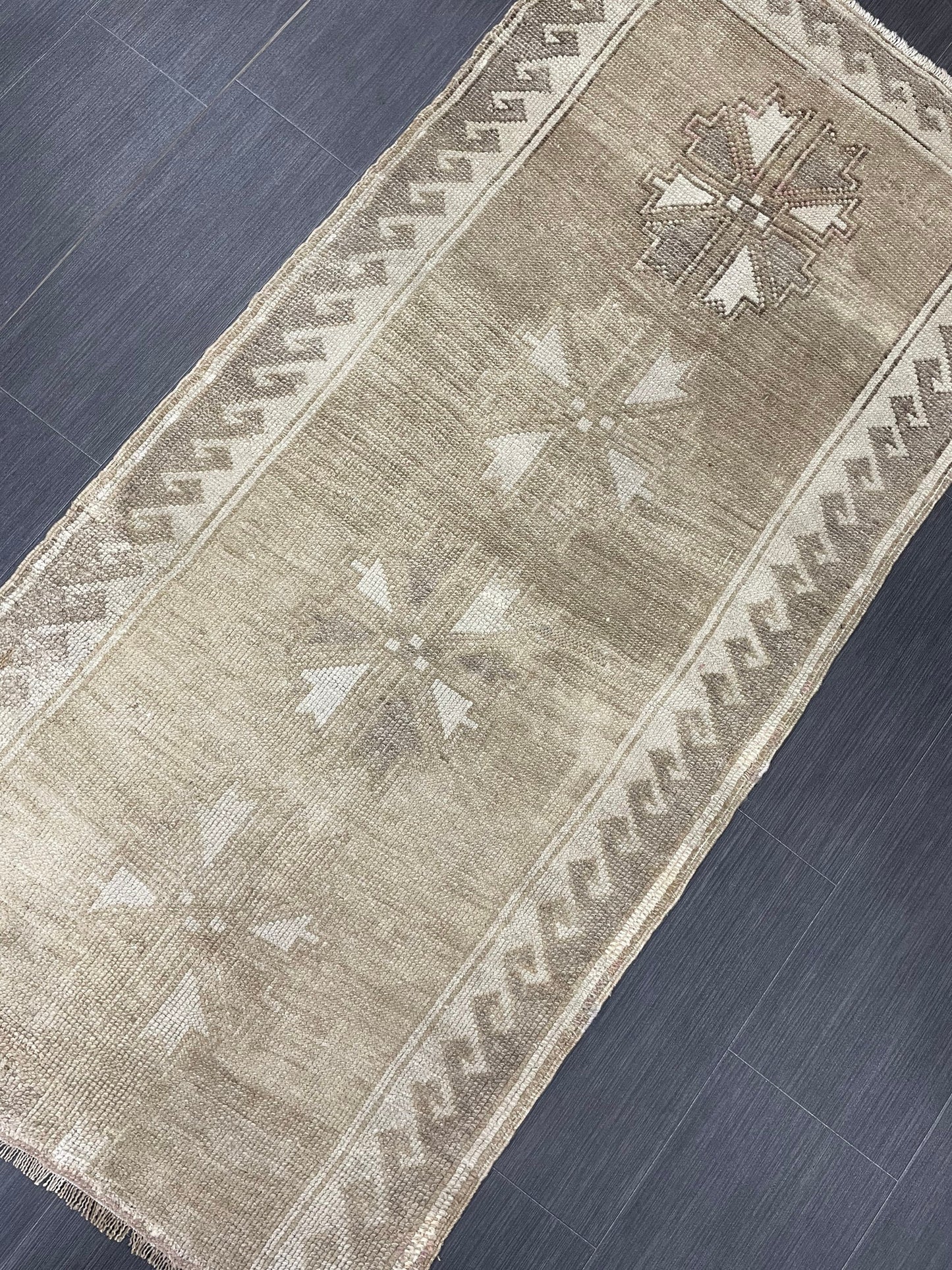Vintage Runner Rug Muted Turkish Runner Rug 2.7 x 6 Handmade Runner Neutral Hallway Runner Kitchen Runner Rug Wool Antique Runner Rug