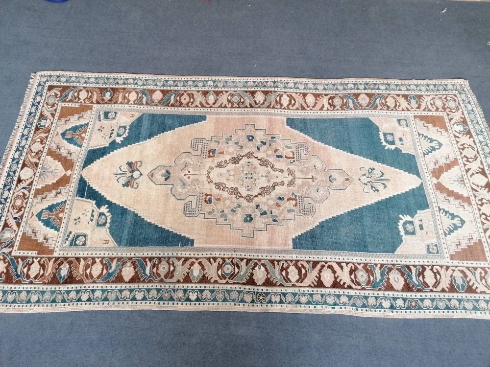 Oushak turkish wool rug 4'5x8'3 turkish handmade rug, vintage rug,kitchen rug, living room rug, bohemian rug