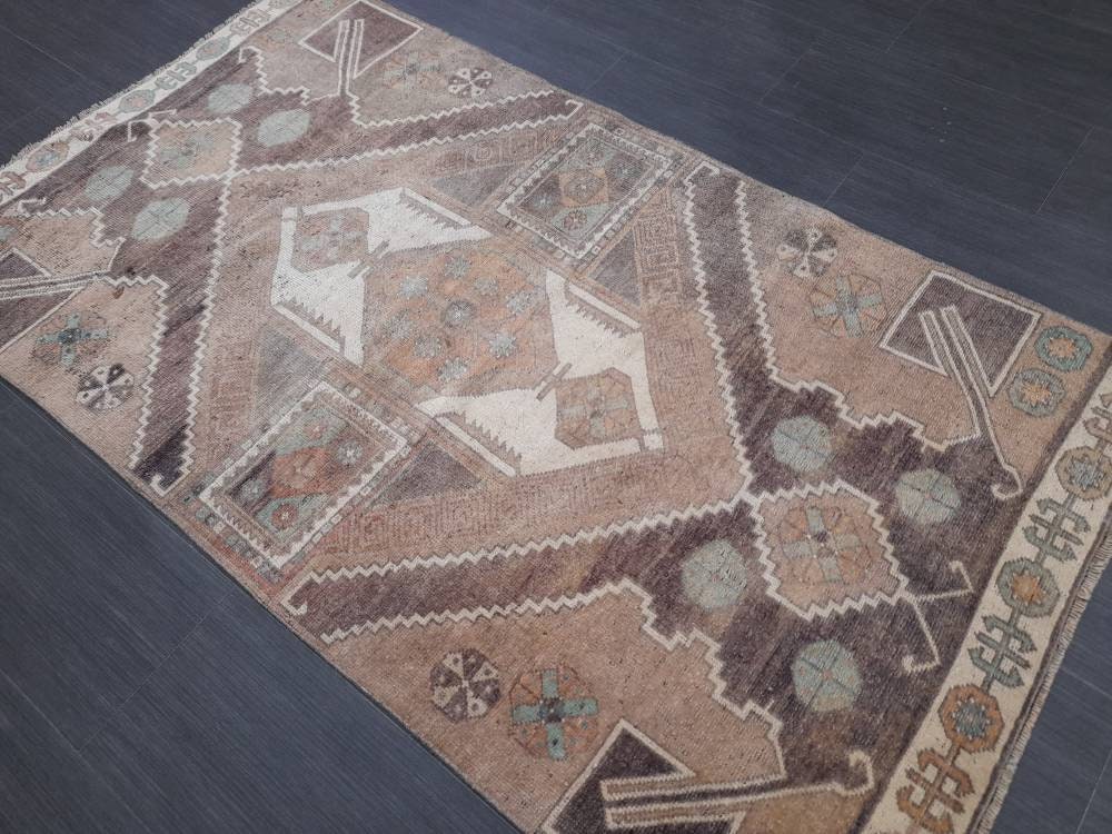 Wool Vintage Rug Turkish Rug 3.3 x 6 Muted Oriental Rug Hand Made Rug Hand Knotted Living Room Rug Kitchen Rug Dark Rug Kars Rug