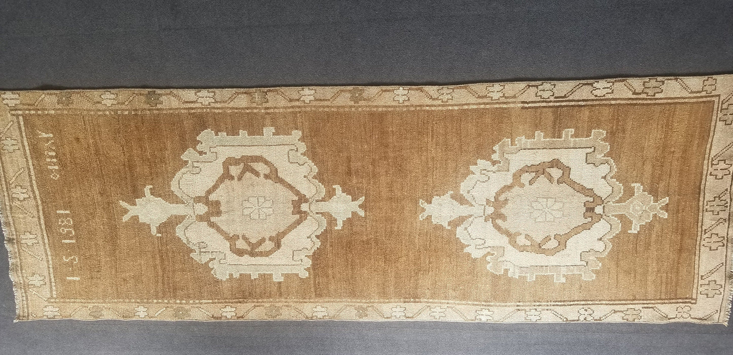 Neutral wool runner rug 3'3x9'5 oushak runner rug unique handmade rug kitchen runner