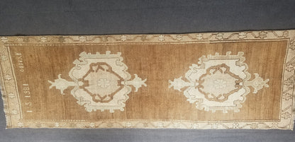 Neutral wool runner rug 3'3x9'5 oushak runner rug unique handmade rug kitchen runner