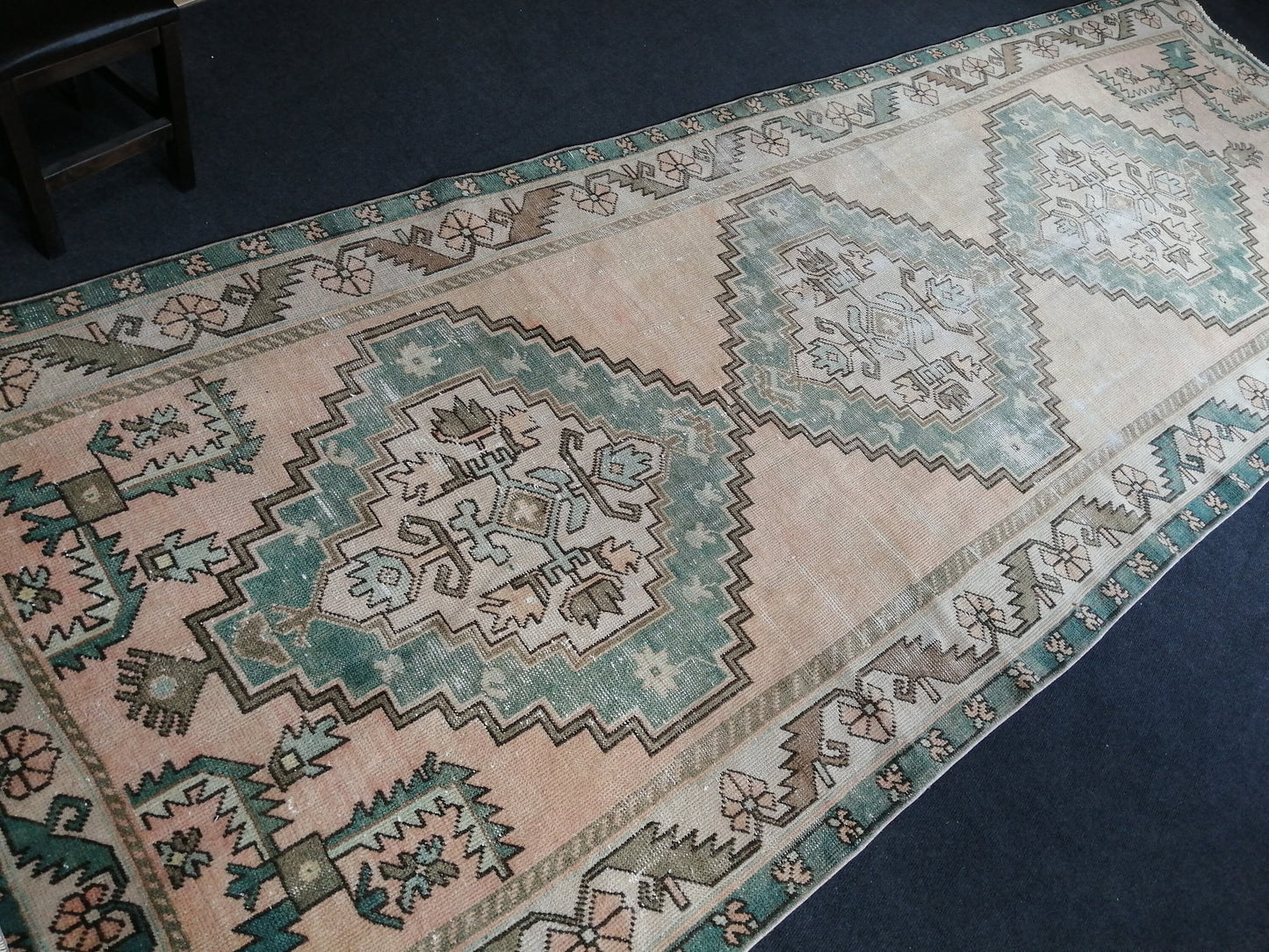 12.5 x 4.7 Large Vintage Rugs  TURKISH HAND MADE Rugs  Green Vintage Turkish Rugs   Oushak Rug  Turkish Oushak Rug, Vintage Oushak Rug
