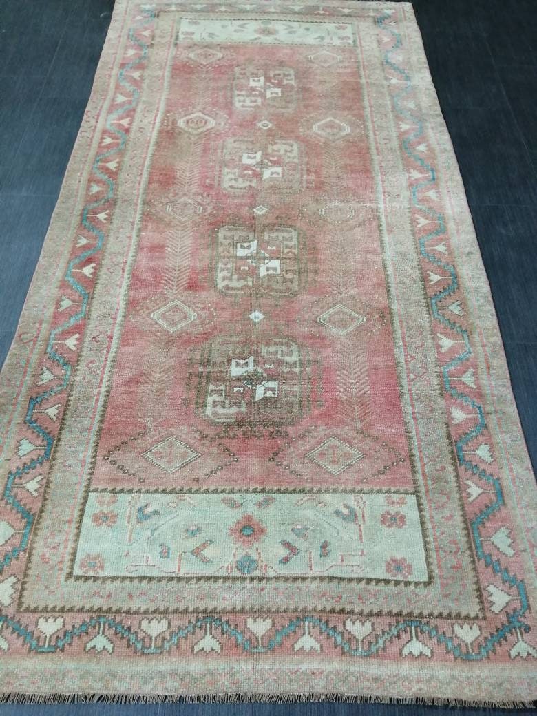 TURKISH Rug Vintage Rug 3.9 x 8.2 Vintage Rug Wool Oushak Rug Hand Made Rug 4x8 Oriental Rug Turkish Rug