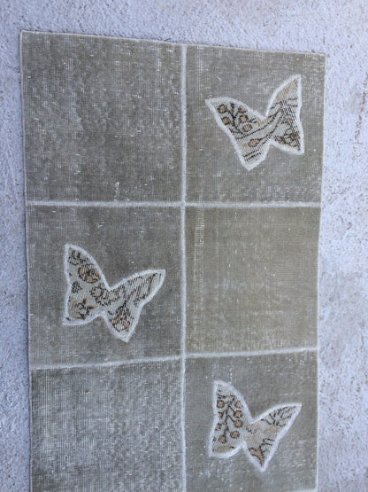 Butterfly RUNNER Rug, Vintage Patchwork RUNNER Rug, Bohemian RUNNER Rug Oushak Rug,Hand woven Rug animal Motif, Oriental Carpet Runner