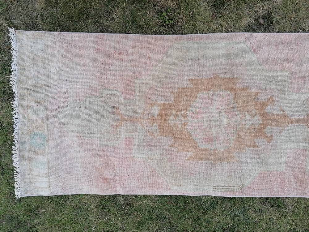 Muted runner rug vintage runner rug turkish runner 9.3 x 2.8 muted  wool runner rug vintage oriental runner art runner rug