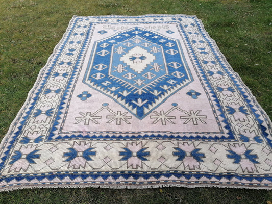 Turkish rug, vintage turkish soft color rug, faded oushak rug,kitchen rug,vintage anatolian rug, oushak unique hand made rug 6'10x4'9 feet