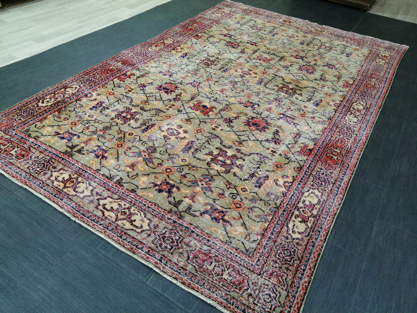 6.5 x 10.5 Green OUSHAK RUG TURKISH Oriental Rug Vintage Rug Vintage Runner Rug pink Rug Hand Made Rugs Vintage