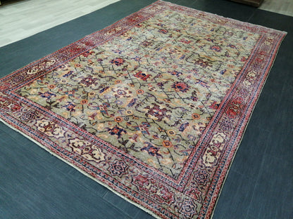 6.5 x 10.5 Green OUSHAK RUG TURKISH Oriental Rug Vintage Rug Vintage Runner Rug pink Rug Hand Made Rugs Vintage