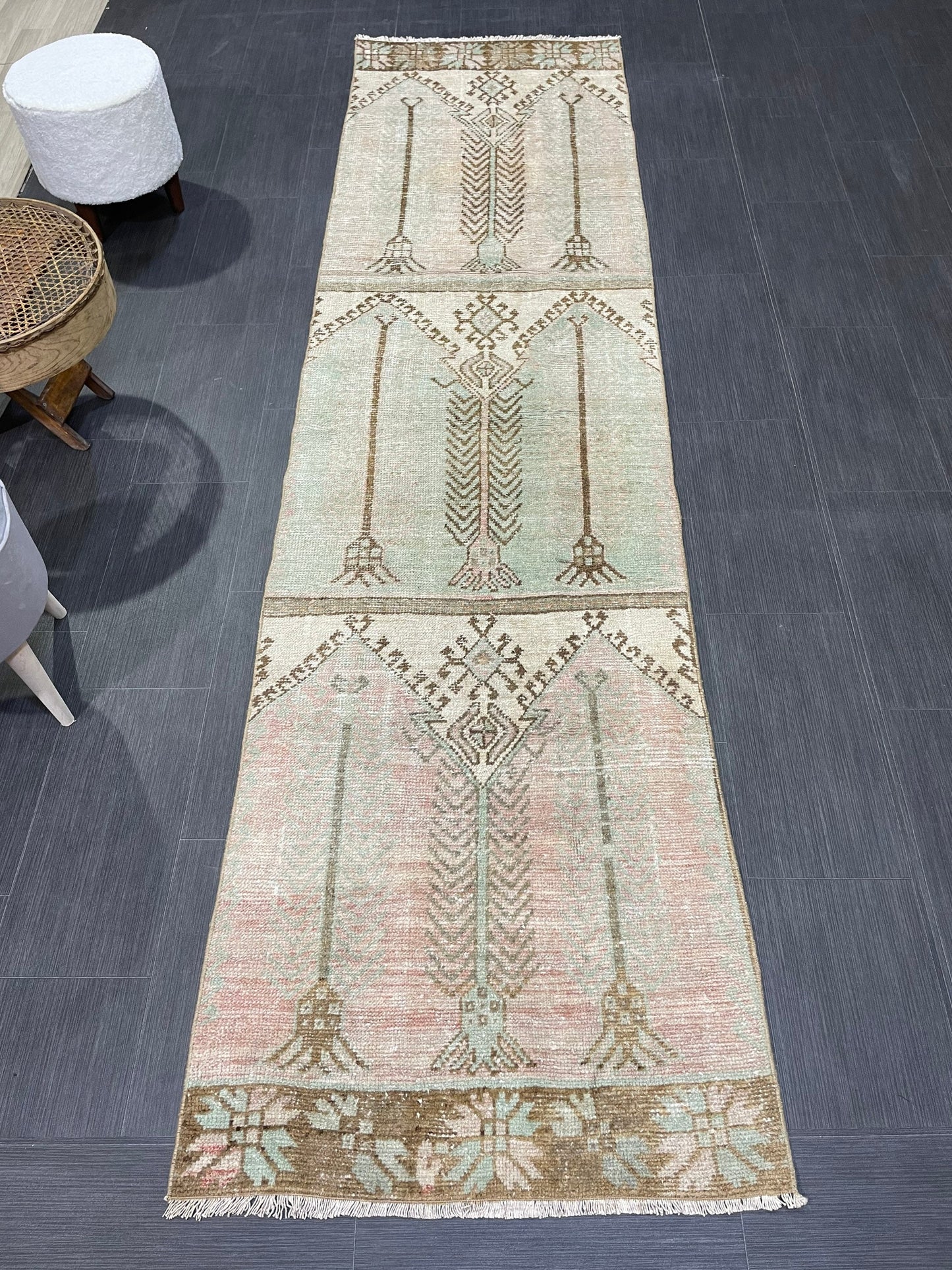 Muted Vintage Runner Rug, 2.8 x 10.2 Muted Oushak Runner Rug, Turkish Runner Rug, Short Muted Runner Rug ,Hallway Runner Soft Wool Runner