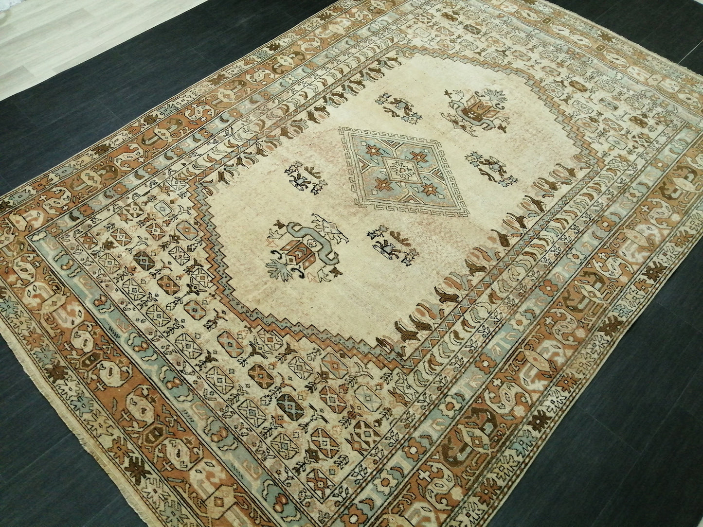 6.5 x 9.2 OUSHAK RUG TURKISH Oushak Rug Vintage Oushak Runner Rug Vintage Runner Rug Wool Oushak Rug Hand Made Rugs Vintage Turkish Rug