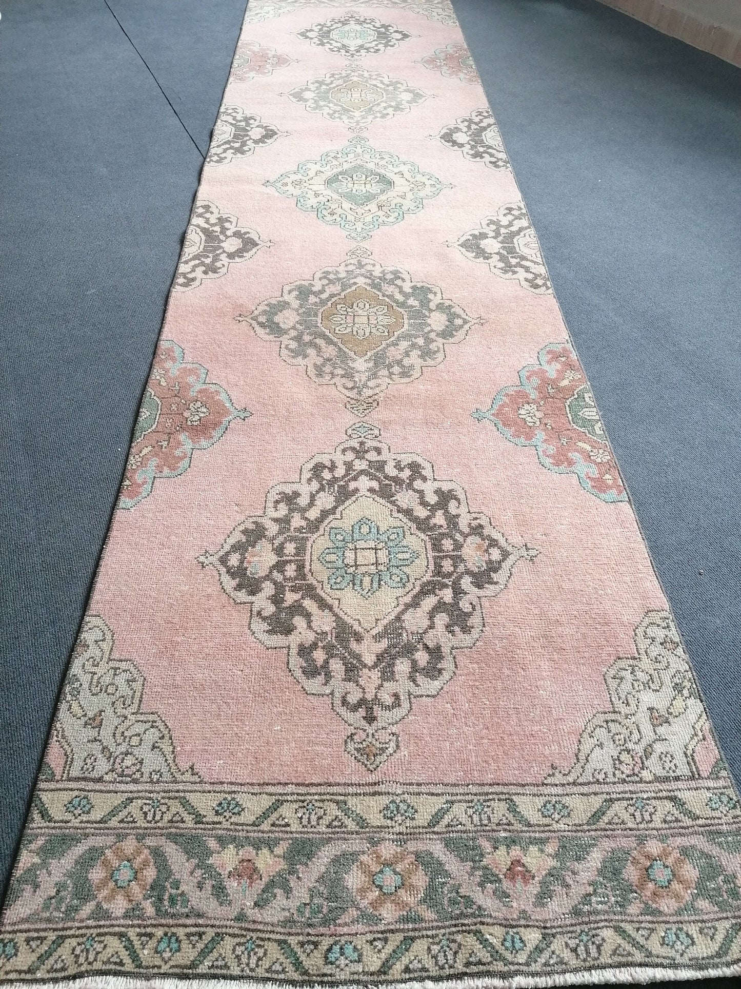 Runner rug 12'4x2'11 vintage wool runner,hallway rug