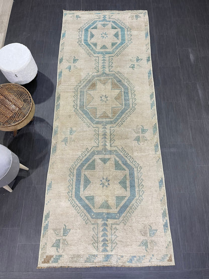 Antique Runner Rug, Vintage 3.7 x 10 Runner Rug, Persian Runner, Handmade Runner Rug, Turkish Runner Rug, Kitchen Runner, Hallway Runner