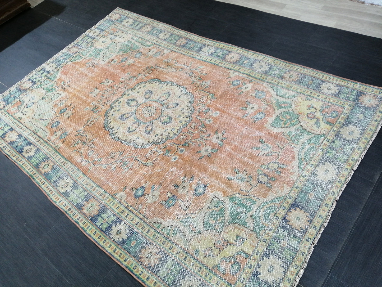 Large OUSHAK RUG TURKISH Rug Vintage Persian Rug Vintage 6 x 9.3 Oriental Rug Wool Oushak Rug Hand Made Rugs Vintage Turkish Rug Antique Rug