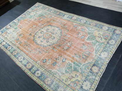 Large OUSHAK RUG TURKISH Rug Vintage Persian Rug Vintage 6 x 9.3 Oriental Rug Wool Oushak Rug Hand Made Rugs Vintage Turkish Rug Antique Rug