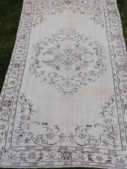 Natural handmade wool rug, living room rug, distressed rug 5'10x9 vintage rug,oushak turkish rug
