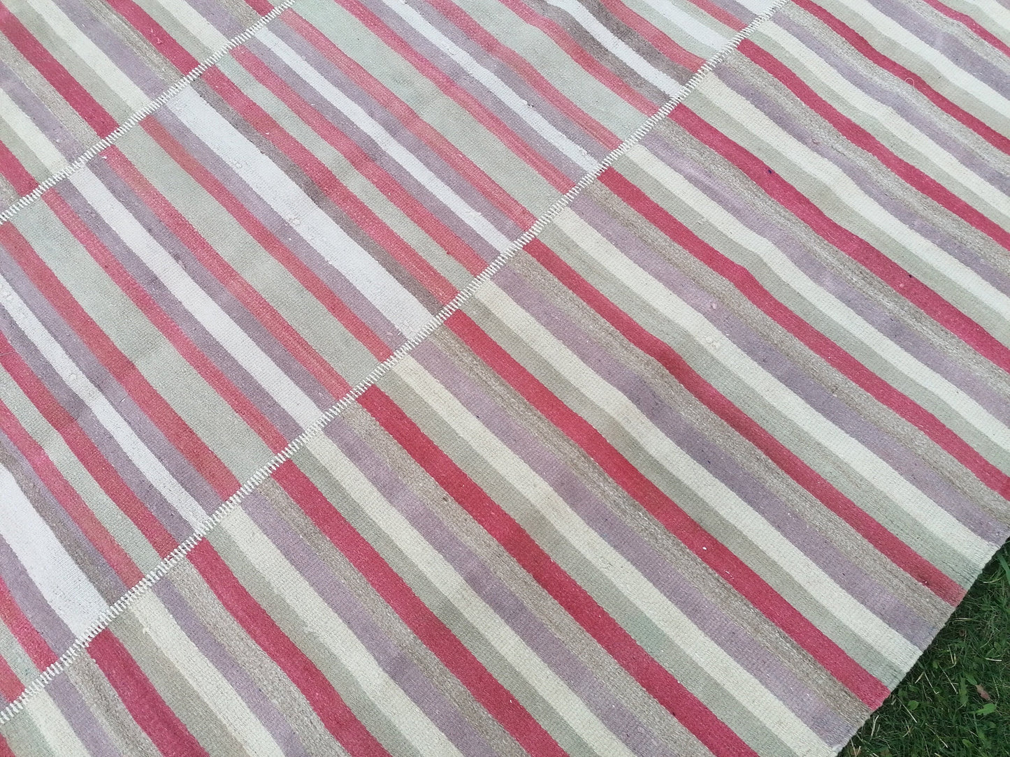7 x 9 Handmade flatweave kilim rug  stripe wool rug, woven rug, pastel turkish kilim, muted flat_weaving rug