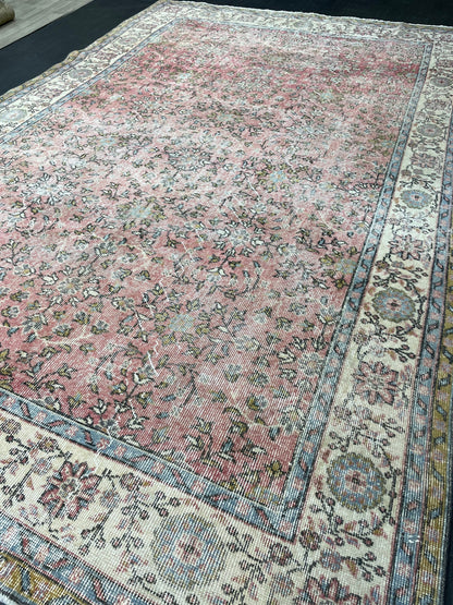 Oriental Vintage 6.6 x 10.6 Rug Vintage Hand Knotted Rug Wool Oushak Rug Hand Made Rugs Vintage Turkish Rug Persian Rug Distressed Rug