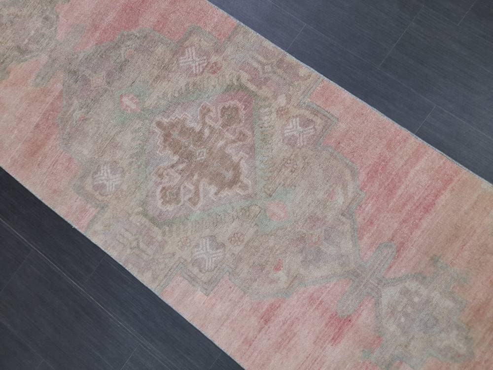 Muted Vintage Oriental Runner Rug 3 x 10.8 Turkish Runner Rug muted Vintage Runner Rug Hallway Runner Rug Kitchen Runner Rug Wool Runner Rug