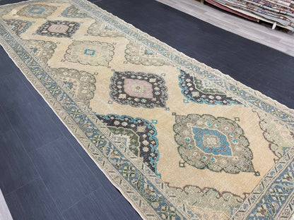 Vintage Hand Knotted Rug Vintage 4.8 x 13.8 Runner Oushak Runner Rug Turkish Runner Rug Vintage Runner Rug Star Kitchen Runner Natural Wool