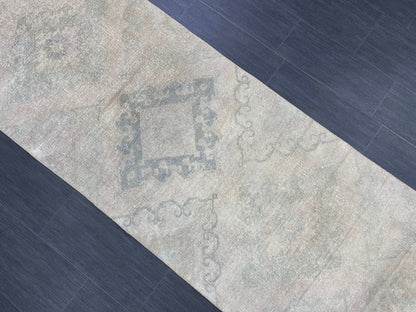 Muted Vintage Runner Rug 2.7 x 12.6 ft Muted Turkish runner rug Wool Pile Oushak Runner Hallway Rug runner Hand Knotted Runner Rug